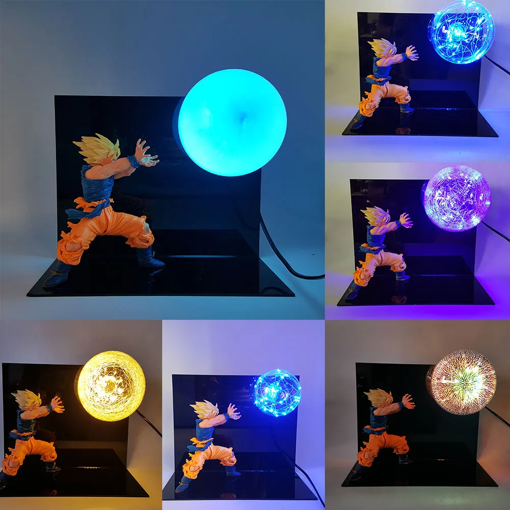 Dragon Ball Z Son Goku Lamp Kakarotto Kamehameha LED Night Light Toy Anime Figures Goku DIY Display Model Toys with Bulb