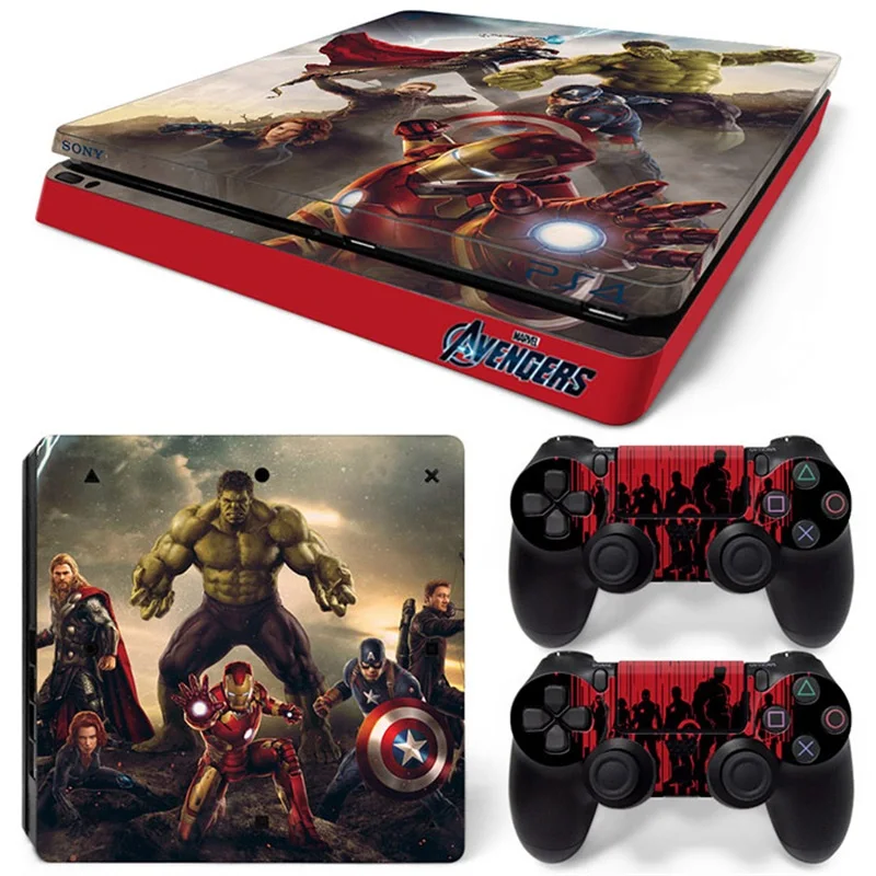 Marvel Avengers Vinyl Skin Sticker for PS4 Slim Console and 2 Controllers Decal Cover Game Accessories 