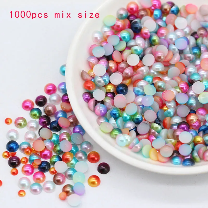

1000pcs/lot 3-8mm mix sizes Half Round Acrylic Imitation Flatback Pearls medium Beads for Jewelry Making Nail Art Phone Dec