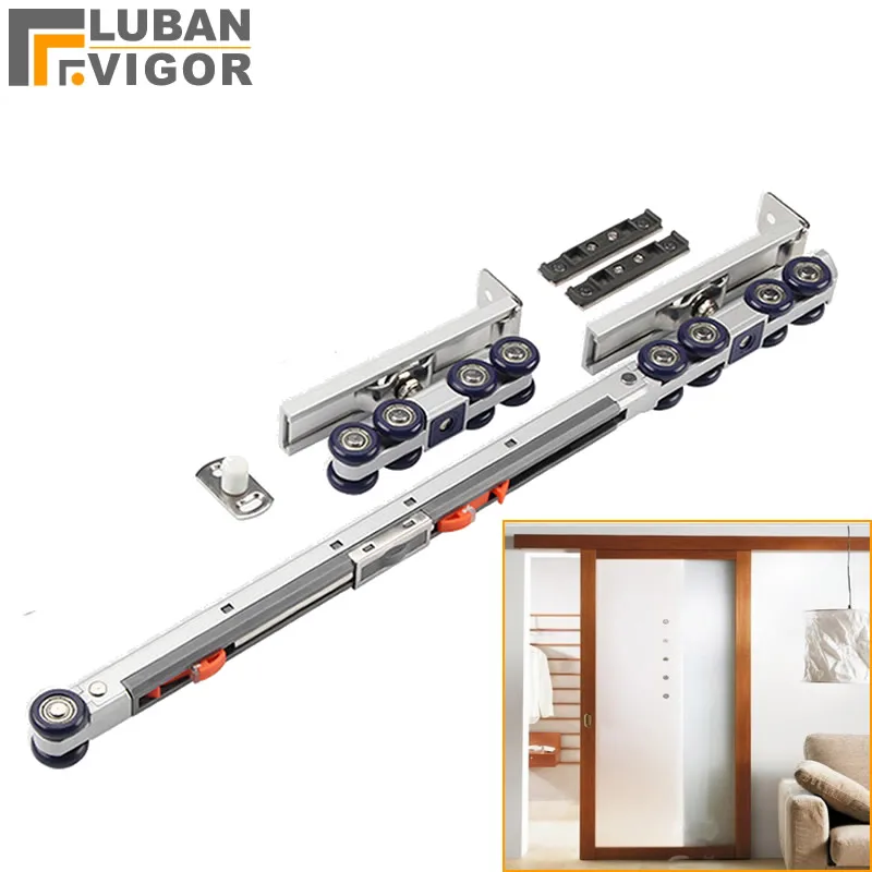 Two-Way Damping Danging Wheel Roller Slide Doors Pulley Load 80kg Aluminum Alloy Rail Mute Safety Anti-collision