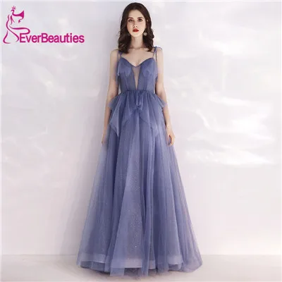 

Evening Dress 2019 Tulle Appliques Formal Dress Women Spaghetti Straps Abendkleider Robe De Soiree