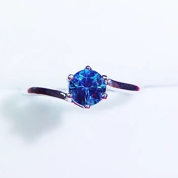

Per jewelry Natural blue topaz round simple ring Free shipping 5*5mm 0.6ct gemstone 925 sterling silver Fine jewelry Q204277