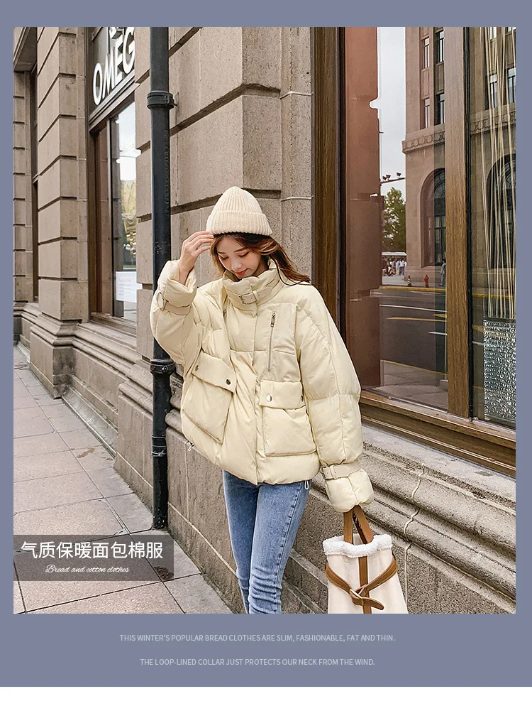 New Style Short Cotton Coat Women's Winter Stand Collar down Coat Korean-style Loose-Fit Students Versatile Cotton-padded J