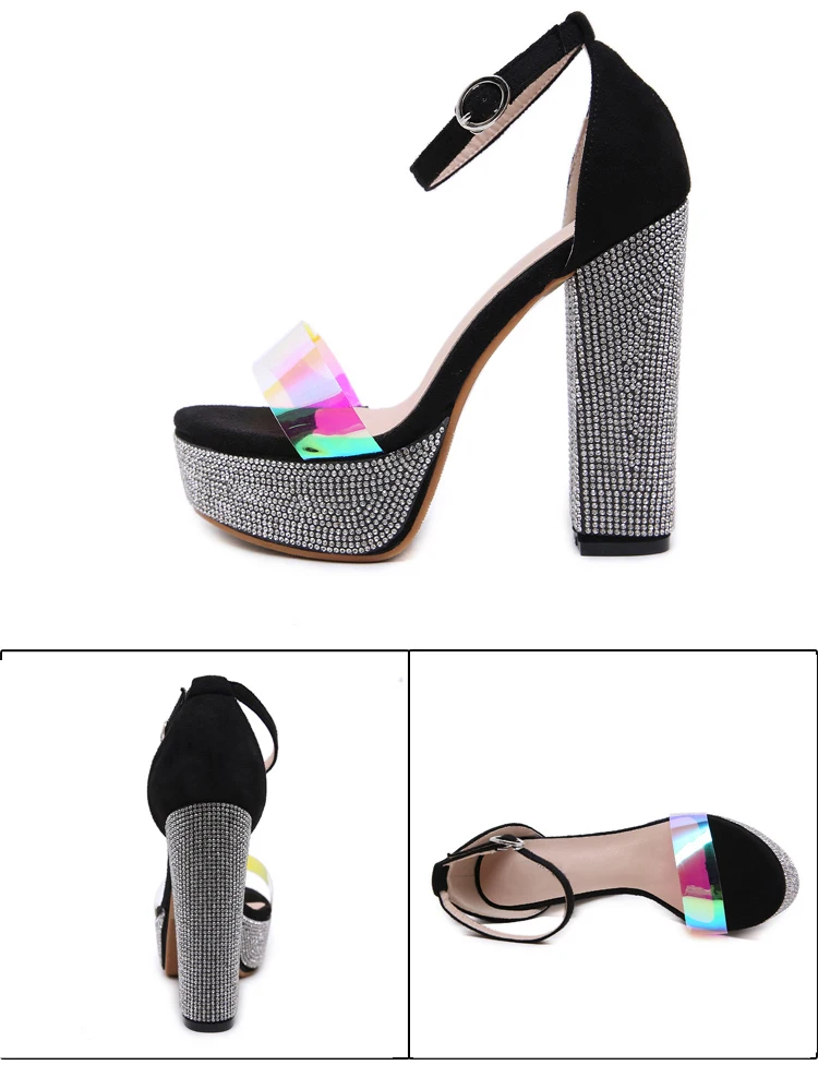 Aneikeh/пикантные босоножки из ПВХ; туфли-лодочки; женская Фетиш-обувь; туфли-лодочки с пряжкой на высоком каблуке и платформе, украшенные кристаллами; босоножки для свадьбы для вечеринки