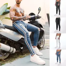 2019 новые мужские Джоггеры мужские брюки повседневные брюки мужские модные повседневные джинсовые Прямые рваные брюки рваные джинсы