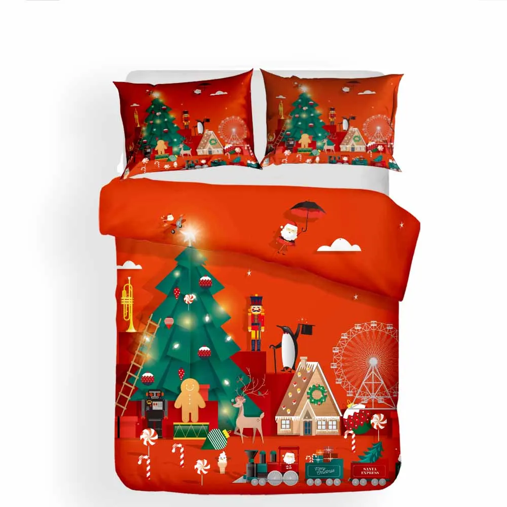 

Christmas Day Tree House Comforter Set Skin-friendly Bed Duvet Cover Pillow Case Double Queen King Size Home Hotel Bedding Set