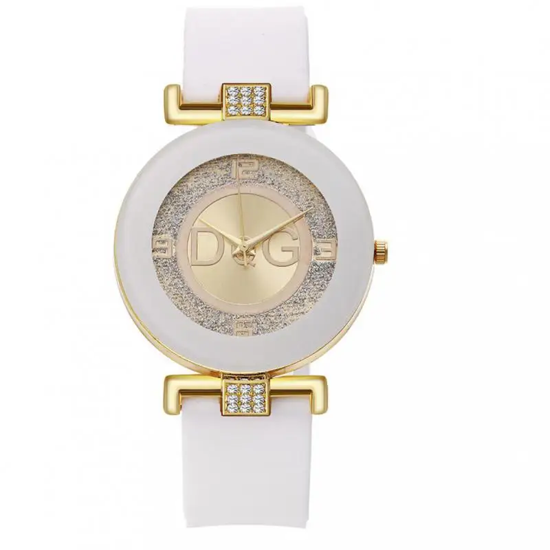 High Quality Dqg Brand Simple Crystal Fashion Quartz Female Watch Black Design Silicone Strap Large Dial Creative Fashion