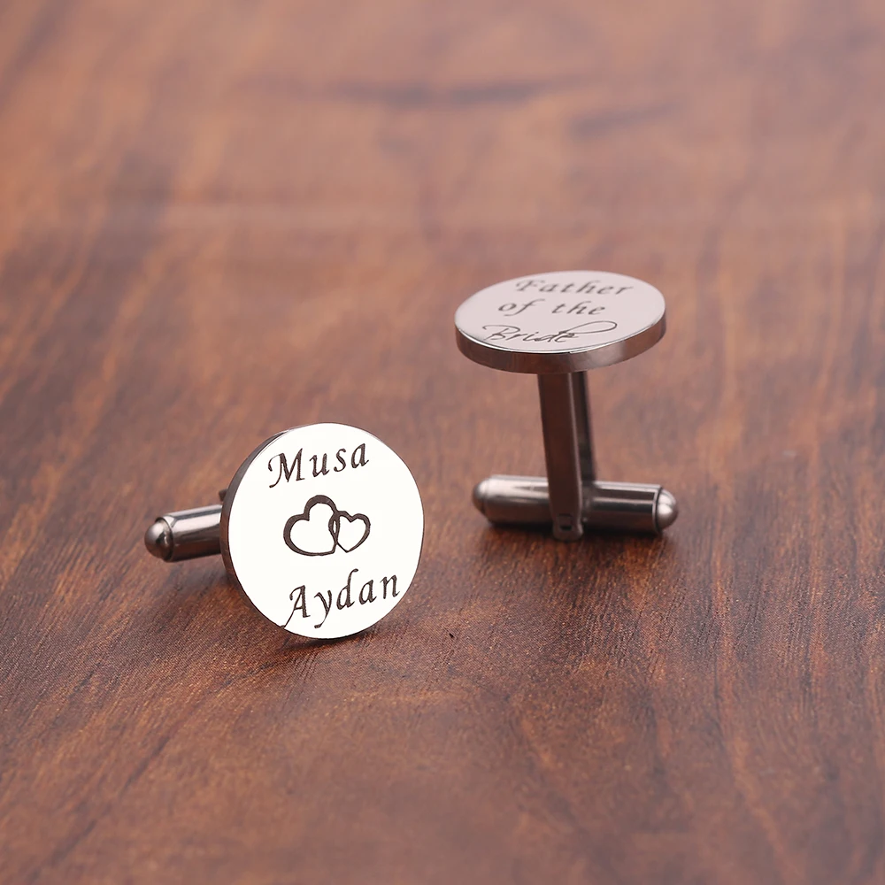 

Dome Gift 1 Pair Custom Name Date Personalized Cufflinks Customized Initials Letters Silver Men Quality Cufflinks Wedding Gift