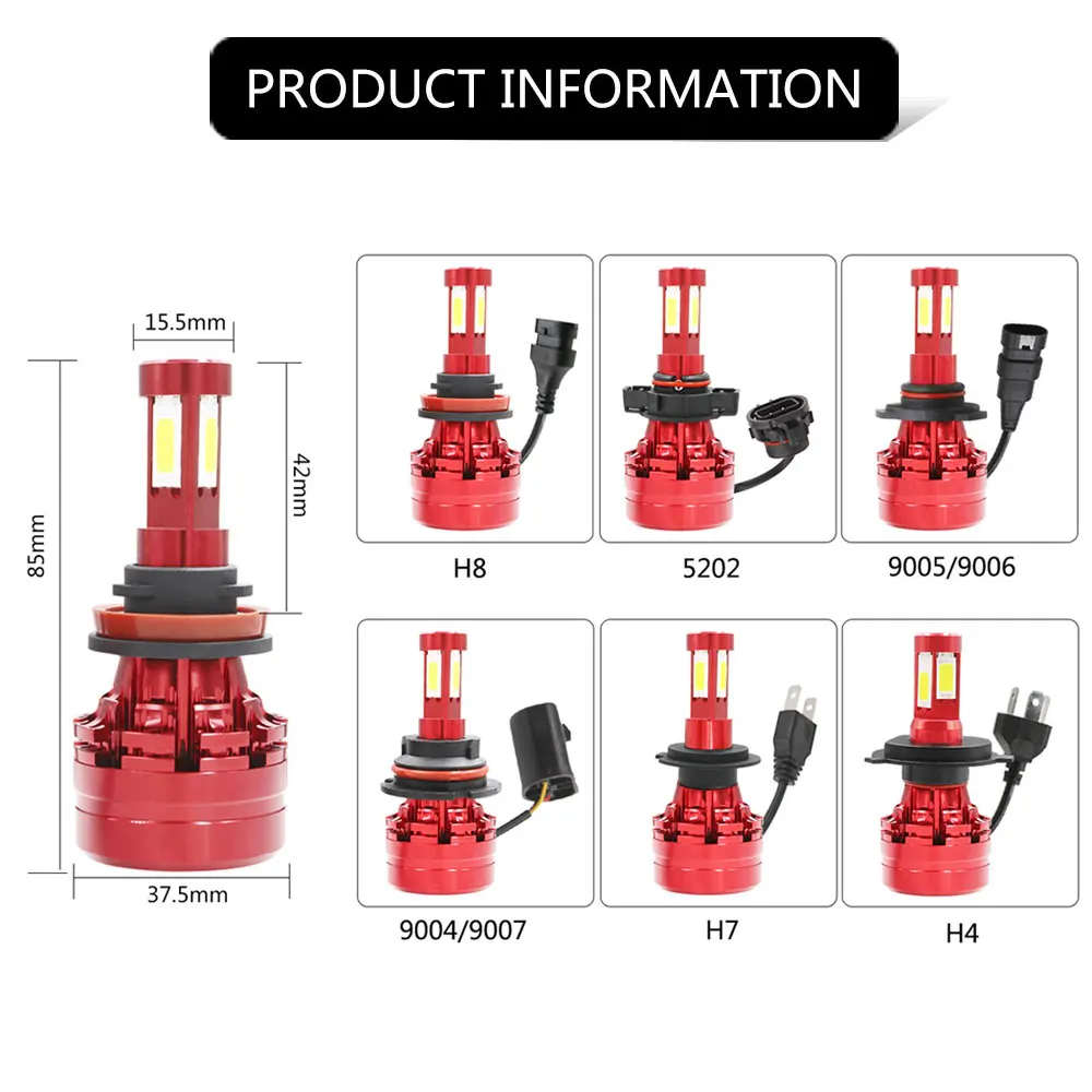 2 шт. светодиодный H7 H4 светодиодный фары лампы 8000LM 4 стороны COB налобный фонарь светодиодный H1 H11 H8 H9 H13 9005 9006 9004 Авто Противотуманные фары светодиодный огни автомобиля