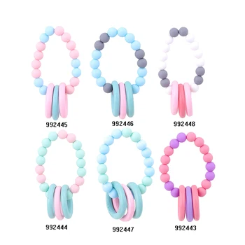 

Children Silicone Tooth Gum Bracelet Handmade Organic Natural Wood Beads Crochet Beads Gum Wood Ring Colorful Beads Baby Toys