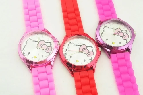 Детские часы с рисунком hello kitty, корейское издание, KT cat, желейные цветные часы для девочек, студенческие часы hello kitty