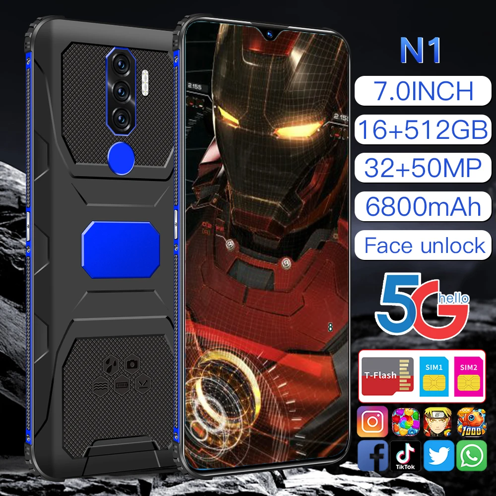 Shockproof Smartphone N1 7.0“  Andriod11 Waterproof Qualcomm 888 16G 512GB Dual SIM 6800mAh Multi-Language