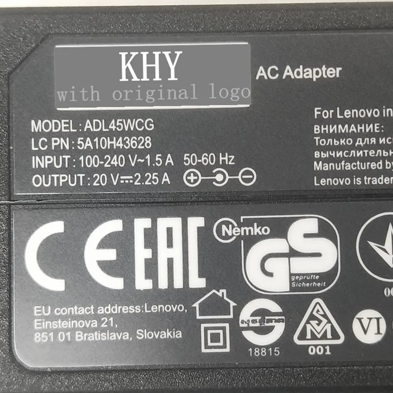 Original 20V 2.25A 45W Adapter charger EU For Lenovo IdeaPad 100 310 310S 320S 510S 520S 710S V110 MIIX 510 MIIX 520 5A10H43628