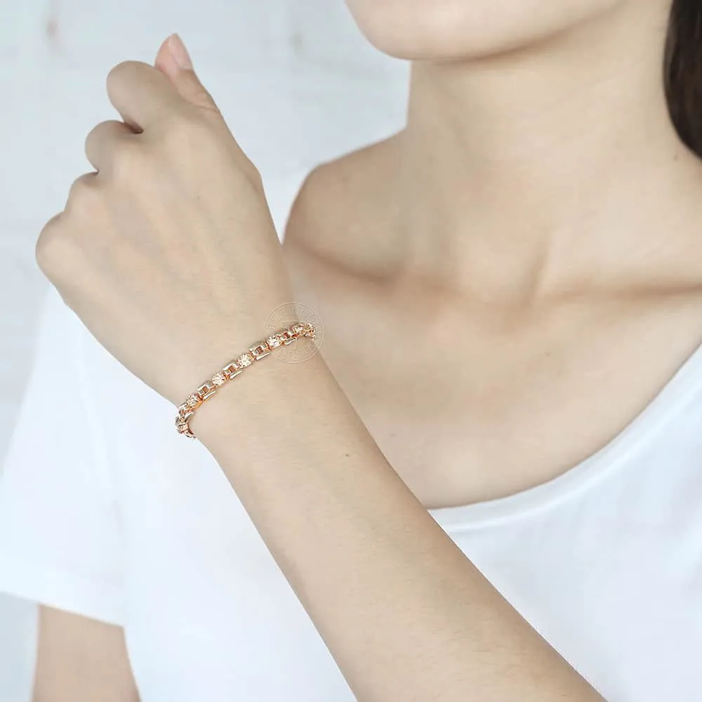 6 Color Cubic Zircon Bracelets For Women 585 Rose Gold Color Link Wristband Women's Jewelry Girlfriend Wife Gifts 20.6cm GBM101 zircon bracelets cubic zirconia bracelet