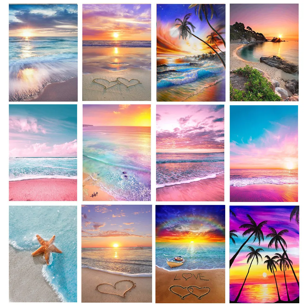 Diamond Painting Beach Sunset Beautiful Starfish Design Wall Displays  Embroidery