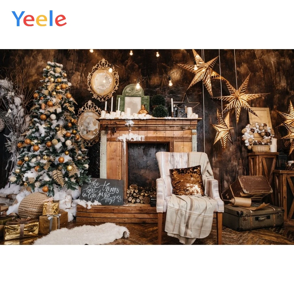 

Yeele Christmas Backdrop Tree Fireplace Star Baby Birthday Party Customized Photocall Photography Background For Photo Studio
