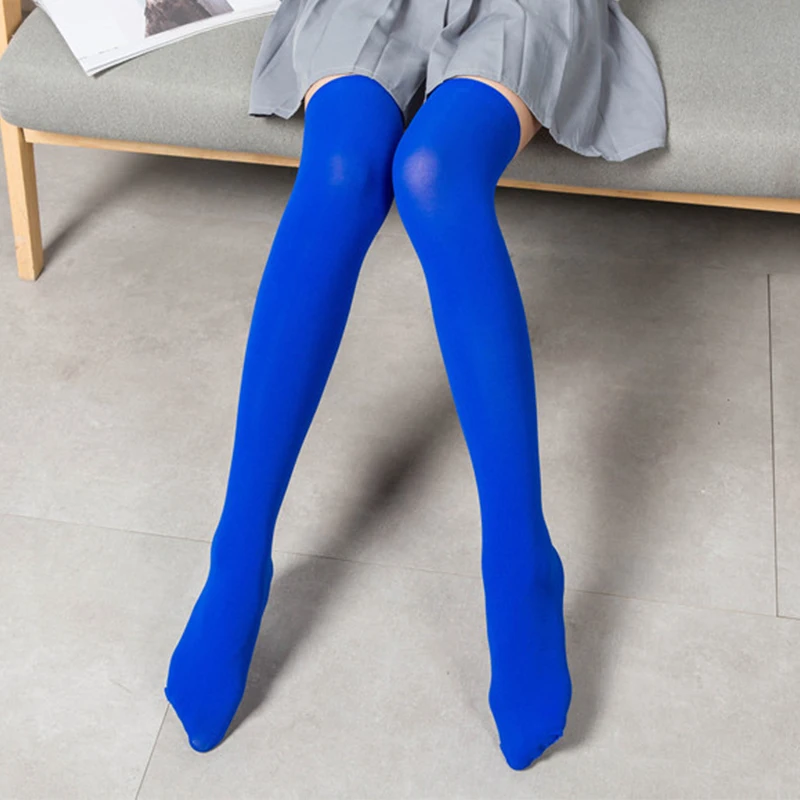 Неоновые чулки для женщин, японские Мори, сексуальные чулки выше колена, эластичные нейлоновые шелковые чулки, женские Чулочные изделия - Цвет: Синий