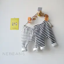 Детские штаны в полоску для новорожденных мальчиков и девочек, леггинсы, брюки, От 0 до 2 лет хлопковые теплые детские штаны унисекс