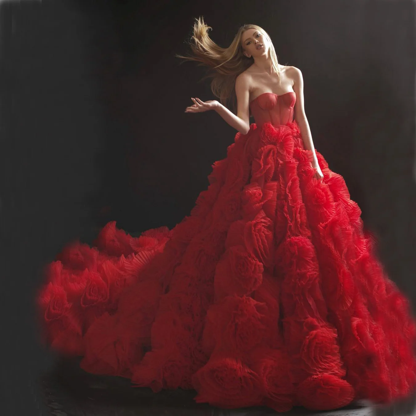 

High Quality 2023 Red Wedding Evening Dress Tulle Dress Strapless Sweetheart Pleated Women's Ball Gown Ever Pretty Dress