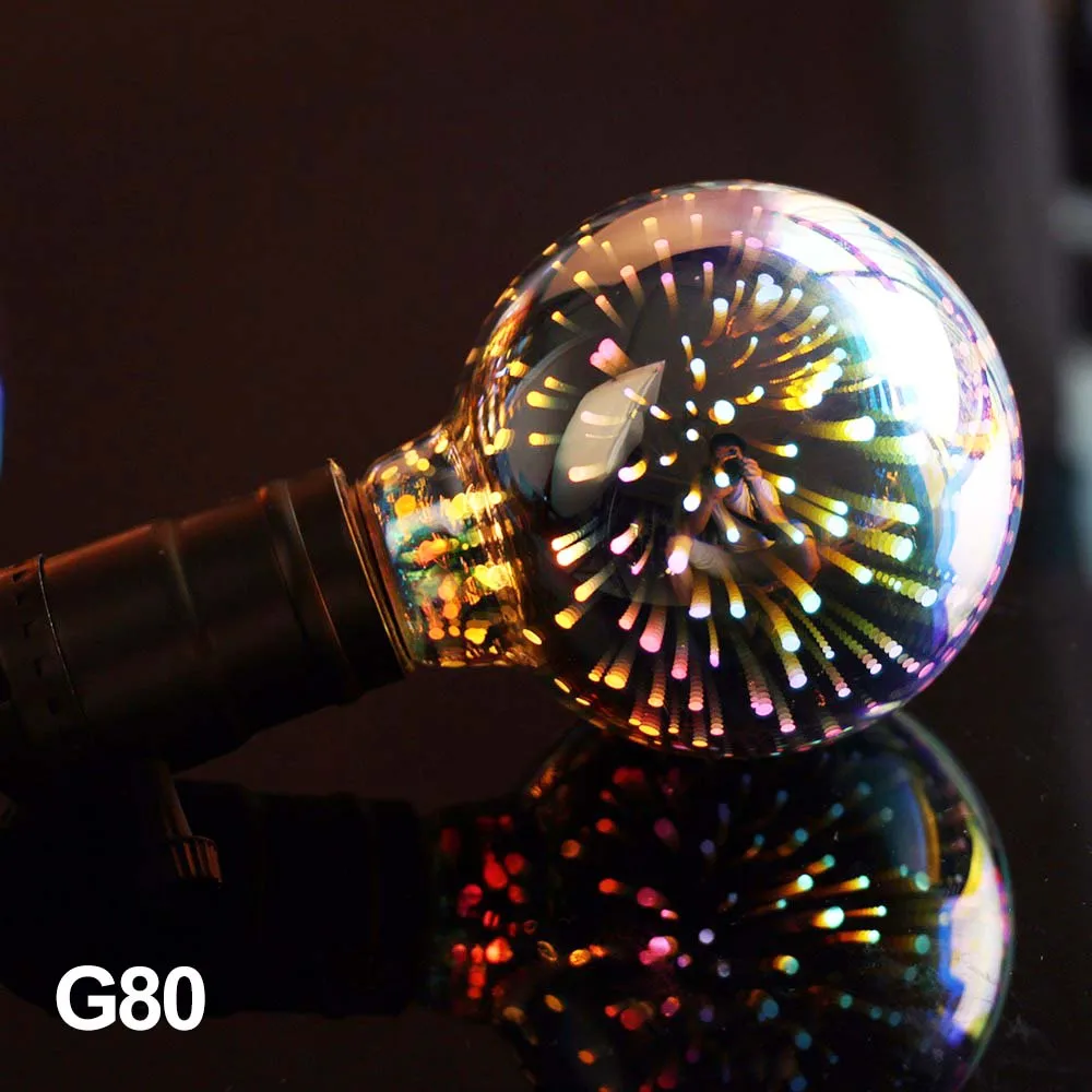 G80 Светодиодная лампа E27 3D украшение лампы фейерверк 110 220V ST64 G95 G80 G125 A60 бутылка сердце Праздничные огни Новинка Рождественская лампа - Испускаемый цвет: G80