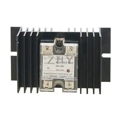 

60A DC/AC Single Phase Solid State Relay SSR DC 3-32V / AC 24-480V + Heat Sink