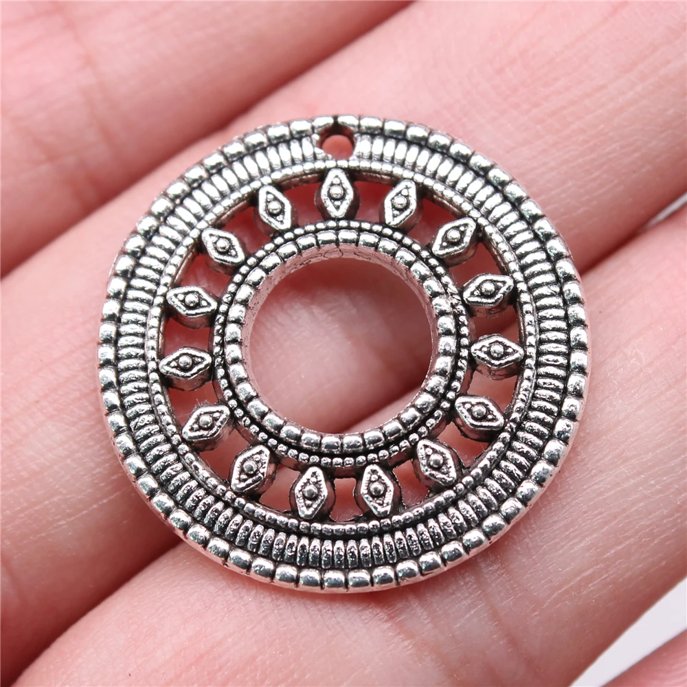 5PCS 54x54mm Antique Silver Alloy Round RIngs Charms Pendant DIY Accessories 