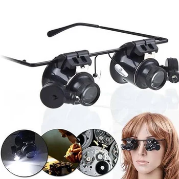 

Double Lens Magnifier Magnifying 20X Eye Glass Loupe Jeweler Watch Repair with LED Light Watch Repair Tools
