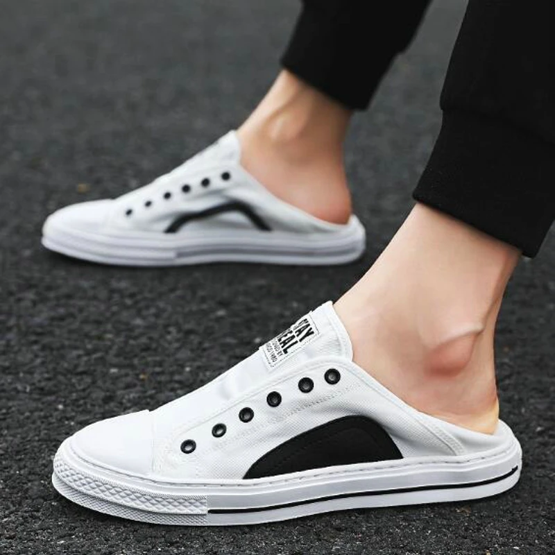 

Autumn 2019 Lazy Canvas Shoes Men Loafers New Air-permeable Leisure Two-Wear Skateboarding Casual Shoes Men White Shoes Sneakers