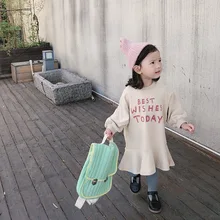 Осеннее Свободное платье с буквенным принтом для маленьких девочек милое платье из чистого хлопка для девочек 1-7 лет, универсальные платья