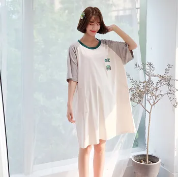 

2020 Korean Version Women Nightdress Female Summer New Short-sleeved Female Sweet Print Can Be Worn Outside Nighty Home Service
