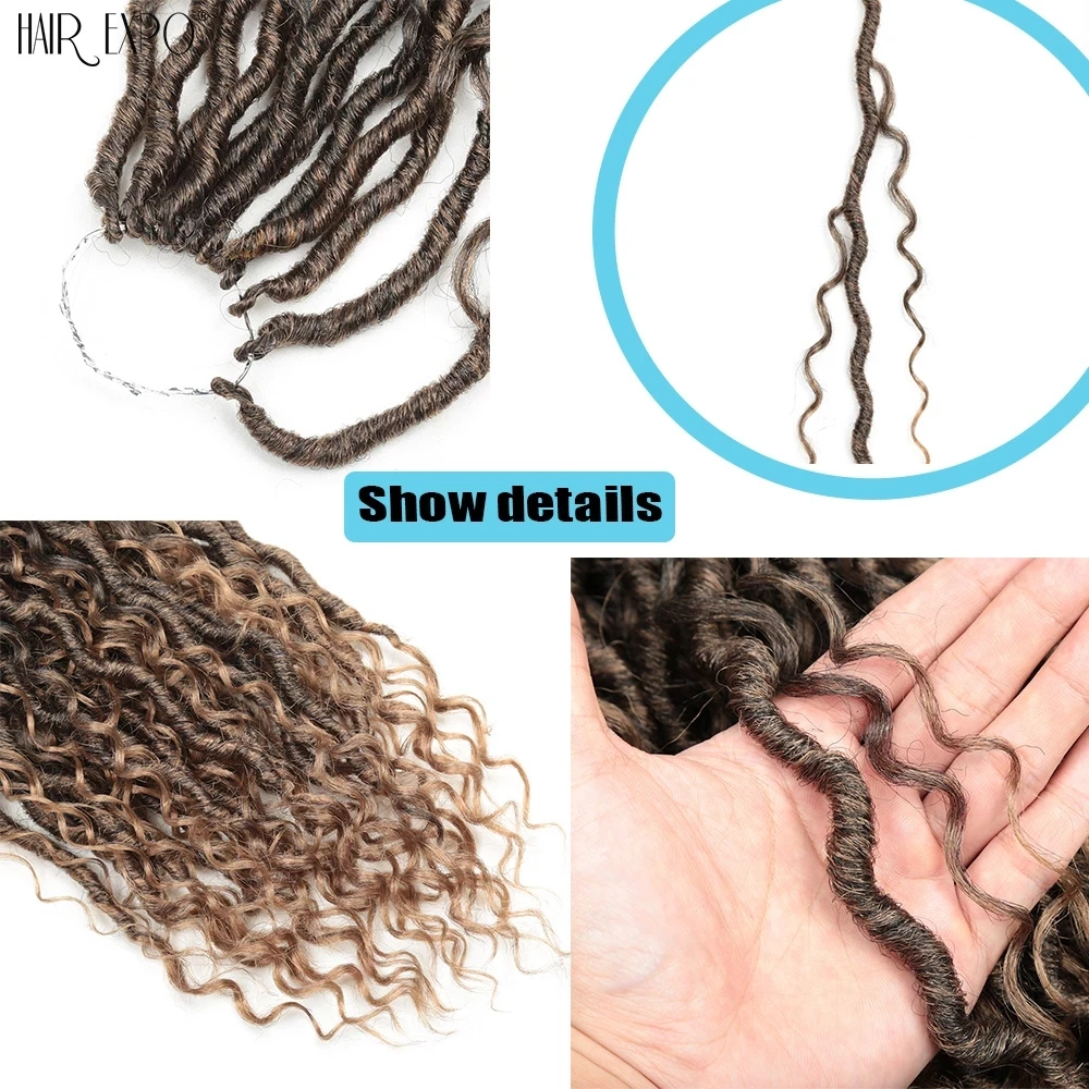 14-26"Goddess Faux Locs Crochet Hair Natural Synthetic Braiding Hair Extensions River Loc With Curly Ombre Braids Hair Expo City 5