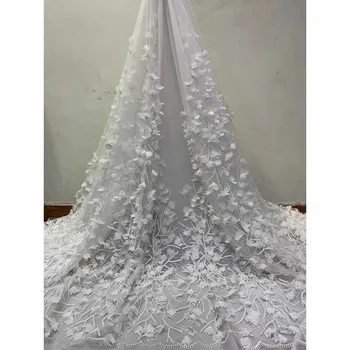 

Pretty white French net lace fabric elegant tulle mesh material with 3D flower HNZ295(5yards/lot)multi color