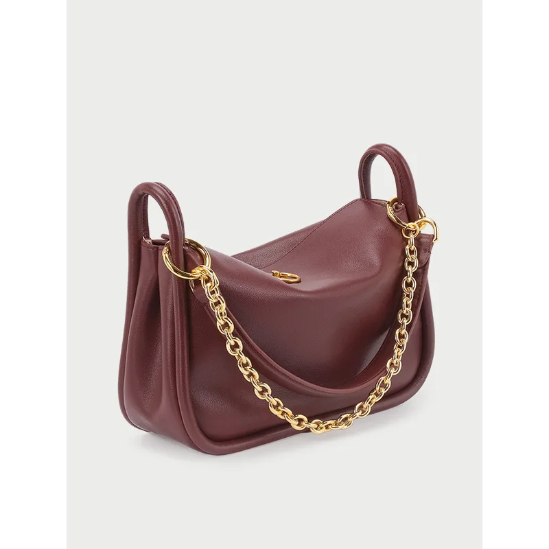 

New Women Fashion Exquisite Genuine Leather Handbag Concise Chain Shoulder Bag Vintage Soft Half Moon Bag