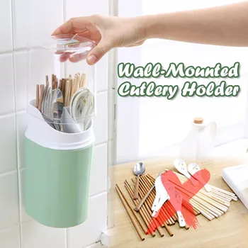 

Wall-Mounted Cutlery Holder Chopsticks Storage Tube Spoon Fork Storage Box Dinnerware Set Holder Household Kitchen Utensils