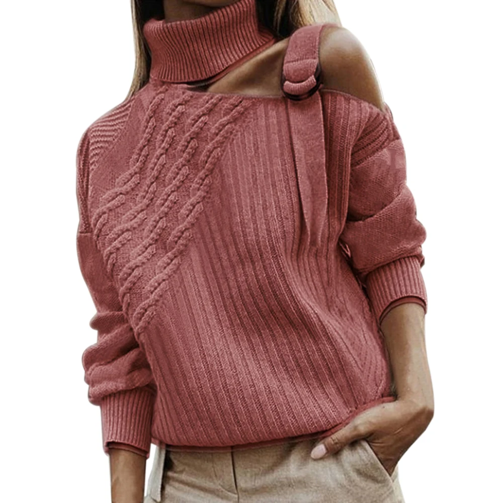 Oeak, модный вязаный пуловер с высоким воротом, женский сексуальный вязанный джемпер с открытыми плечами, новинка, свободный свитер, Топ для женщин, зимний свитер - Цвет: A