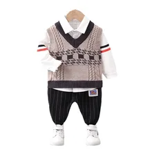 Spring Autumn Children Clothes Baby Boys Girls Vest Shirt Striped Pants 3Pcs/sets Kids Infant Clothing Toddler Casual Sportswear