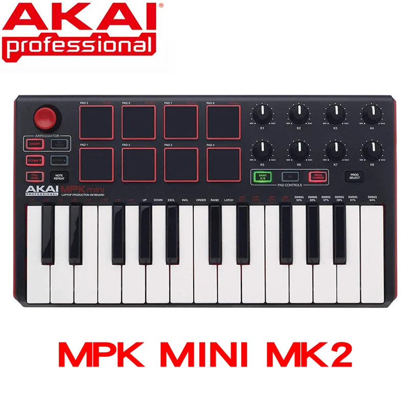 Akai Профессиональный MPK Mini MK2 MKII-25 ключ ультра портативный USB MIDI drum pad и контроллер клавиатуры