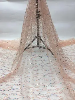 

newest muti color sequin Modern design French net lace fabric African sequins lace embroidery tulle lace fabric for party dress