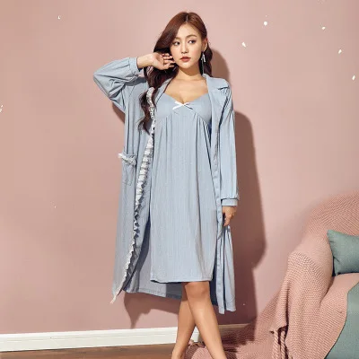 HaloSweet Winter Cotton Nightgown Suit Women Sleepwear Long Sleeves Dressing Gown With Robe Two Piece Lounge Set Night Set Lady