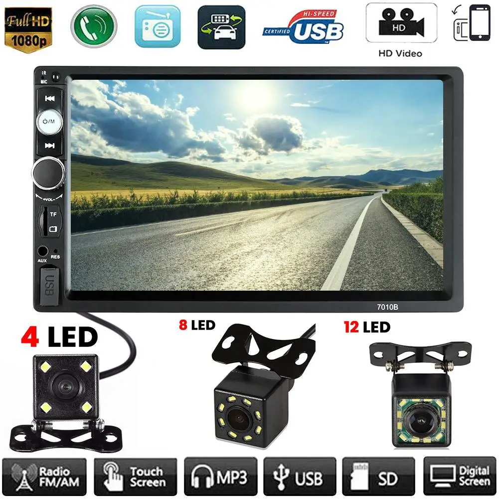 

Car Radio HD 7 inch Touch Screen Stereo Bluetooth 12V 2 Din FM Radio Support Car Parking Rear View 1080P Camera Auto MP5 Player