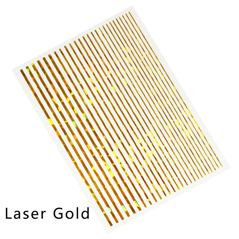 Laser Gold 12 цветов для дизайна ногтей, лазерные флуоресцентные металлические самоклеющиеся многолинейные ленты с узорами, наклейки на ленты, декоративные наклейки для маникюра - Цвет: Laser Gold