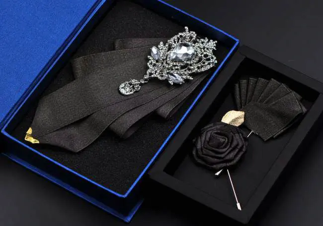 3pcs Bow Tie Set Мужской женский деловой Галстук Свадебная вечеринка сплав металлическая голова галстук-бабочка со стразами набор брошей платок Карманный квадратный галстук-бабочка - Цвет: 3pcs Bow Tie Set