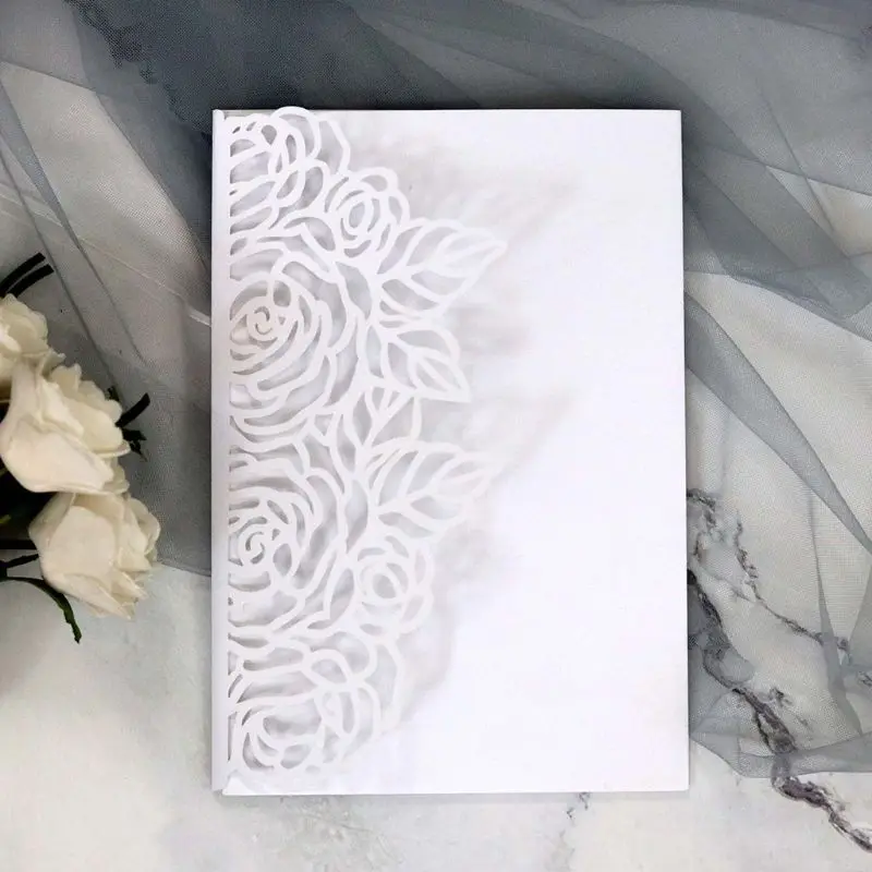 10pcs/set Laser Cut Hollow Rose Shape Wedding Invitations Card Party Supplies - 4.00031E+12