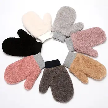 

Womens Winter Fluffy Plush Full Finger Gloves Solid Color Themal Warm Mittens