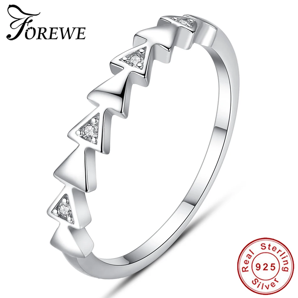 

FOREWEFashion 925 Sterling Silver High Quality Circle Clear CZ Triangle Stackable Rings for Women Wedding Jewelry Gift