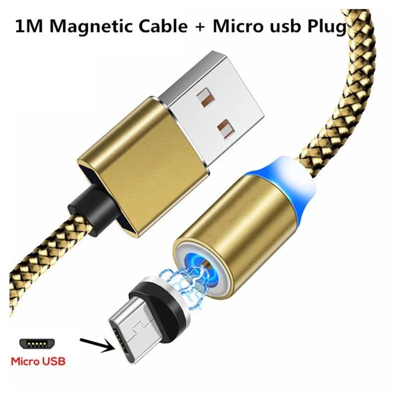 Магнитный usb-кабель для быстрой зарядки, Micro USB C QC 3,0, зарядное устройство для samsung galaxy J3 J5 J7 A3 A5 A7 Grand prime pro G530 - Цвет: For Micro Gold