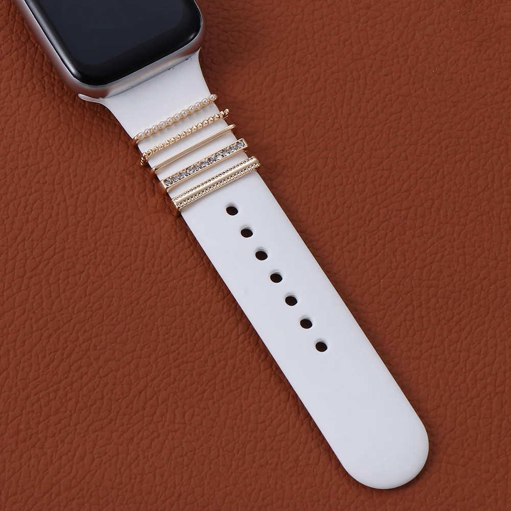 Elegant Pearl Diamond Ornament Ring for Smart Watch Band Strap Accessories
