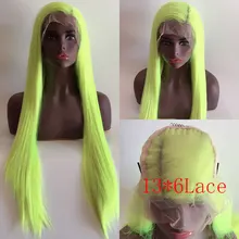 BM светильник, зеленый синтетический 13*6, большой парик на кружеве, прямой термостойкий парик из натурального волокна, боковое расставание для женщин