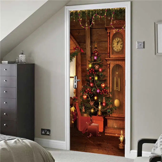Рождество Снеговик дверь наклейка для гостиной Дети спальня ПВХ водонепроницаемые обои для дверей DIY ремонт фреска на дверь - Цвет: MT155