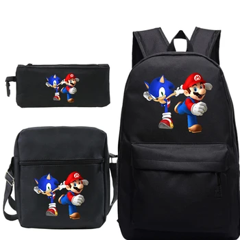 

Anime Sonic super mario Print School Backpack For Girls Boys Cartoon Backpacks For Children Book Bag 3Pcs/set